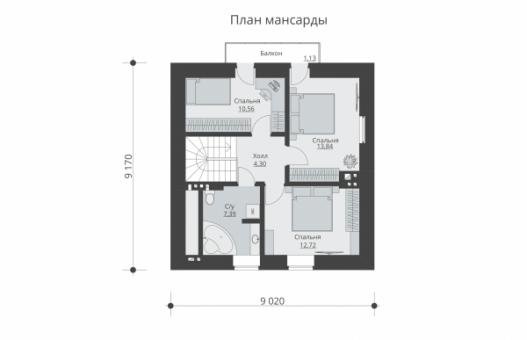 Одноэтажный жилой дом с мансардой и балконом